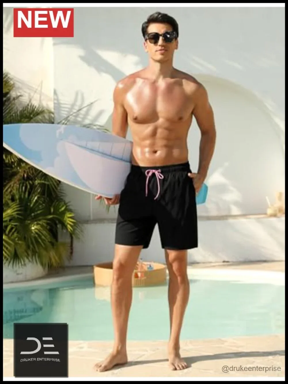 Men's 7-Inch Swim Trunks with Zipper Pockets and Built-in Liner